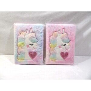 1 Piece Unicorn Plush Journal Notebook Soft Fluffy Cute Notepad Gift - Pink